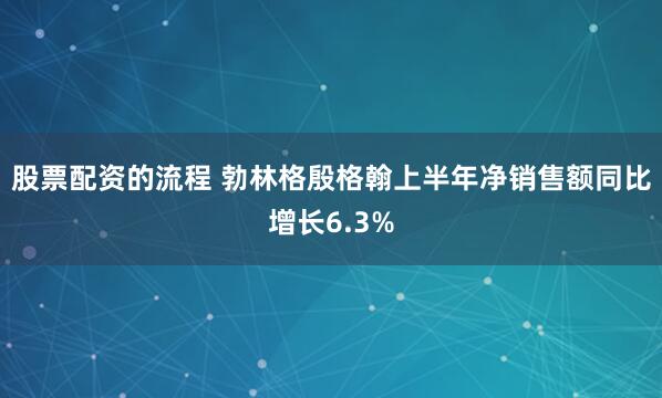 股票配资的流程 勃林格殷格翰上半年净销售额同比增长6.3%